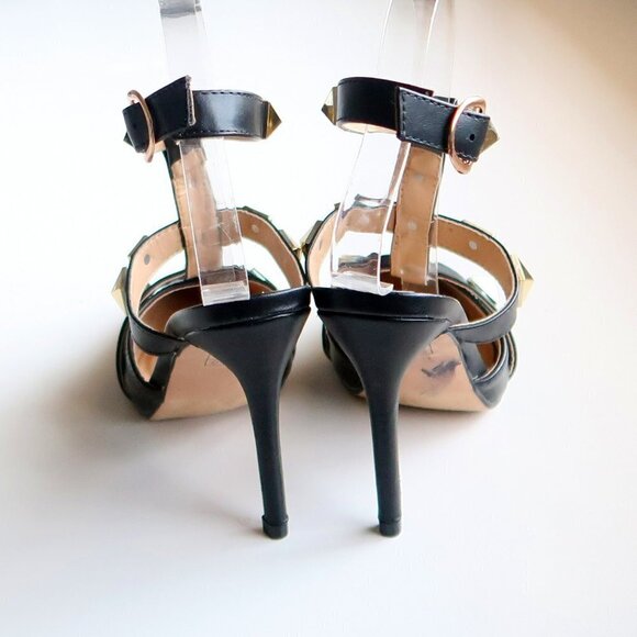 Nicole Miller Selty Black & Gold Pointy Toe Studded Heels / Pumps / Sandals 6.5 - Picture 6 of 16